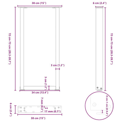 Gambe per tavolo consolle forma U 2 pz Antracite 38x(72-73) cm