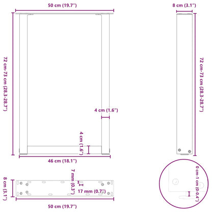 Gambe per tavolo da pranzo a forma di U 2 pz nere 50x(72-73) cm in acciaio