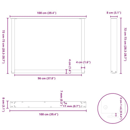 Gambe per tavolo da pranzo forma U 2 pz bianche 100x(72-73) cm