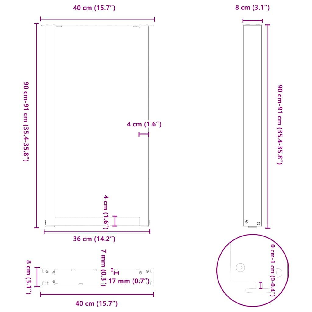 Gambe Tavolino da Caffè a U 2 pz Nero 40x(90-91) cm in Acciaio