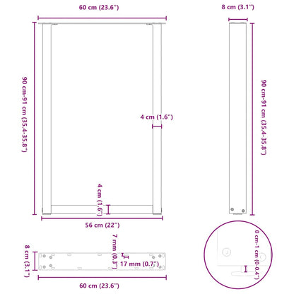 Gambe Tavolino da Caffè a U 2 pz Nero 60x(90-91) cm in Acciaio