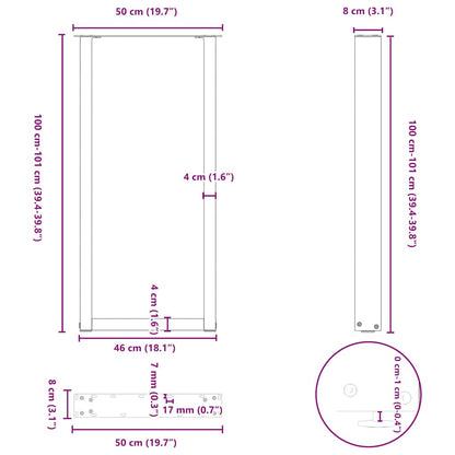Gambe per tavolo da bar a forma di U 2 pz nere 50x(100-101) cm