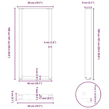Gambe per tavolo da bar forma U 2 pz bianche 50x(100-101) cm