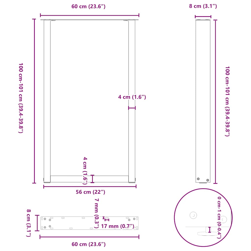 Gambe Tavolino Caffè a U 2 pz Antracite 60x(100-101) cm Acciaio