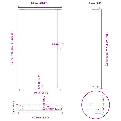 Gambe Tavolino da Caffè a U 2 pz Nero 60x(110-111)cm in Acciaio