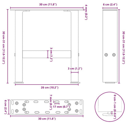 Gambe per Tavolino da Caffè Nero 2 pz 30x(30-31) cm Acciaio