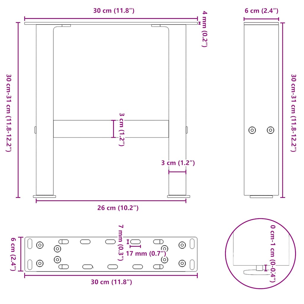 Gambe per Tavolino da Caffè Bianco 2 pz 30x(30-31) cm Acciaio