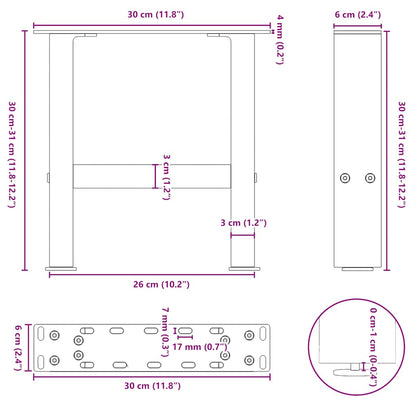 Gambe per Tavolino da Caffè Bianco 2 pz 30x(30-31) cm Acciaio