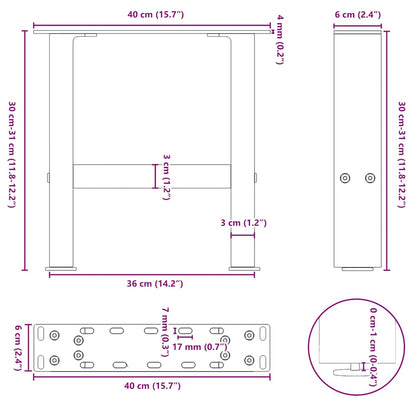 Gambe per Tavolino da Caffè Nero 2 pz 40x(30-31) cm Acciaio