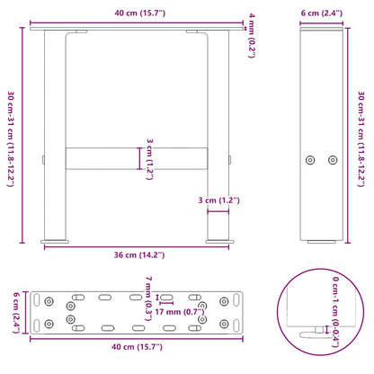 Gambe per Tavolino da Caffè Antracite 2 pz 40x(30-31)cm Acciaio