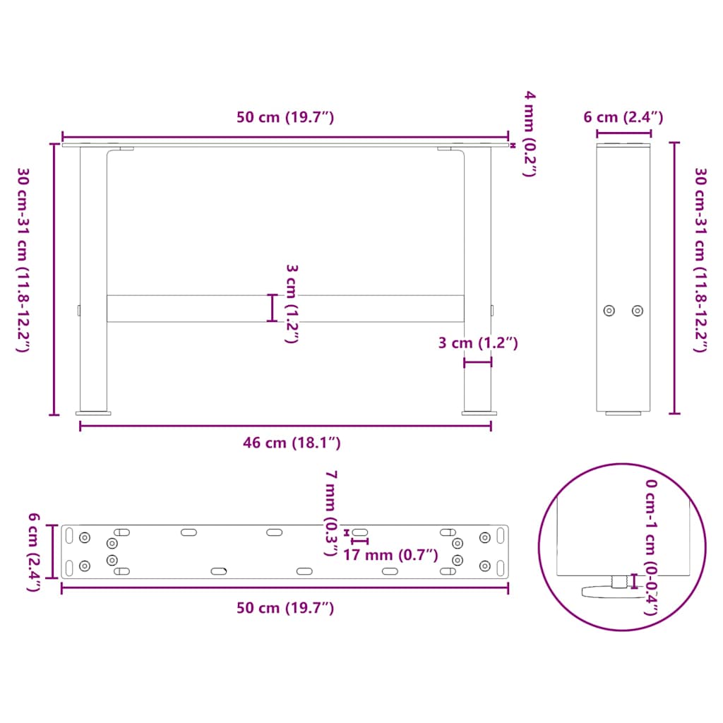 Gambe per Tavolino da Caffè Nero 2 pz 50x(30-31) cm Acciaio