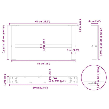 Gambe per Tavolino da Caffè Nero 2 pz 60x(30-31) cm Acciaio