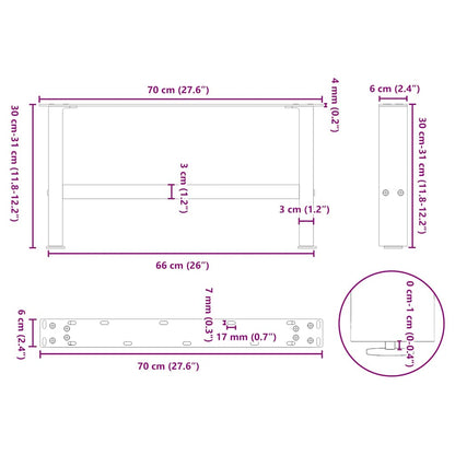 Gambe per Tavolino da Caffè Nero 2 pz 70x(30-31) cm Acciaio