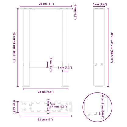 Gambe per Tavolino da Caffè Nere 2 pz 28x(42-43) cm Acciaio