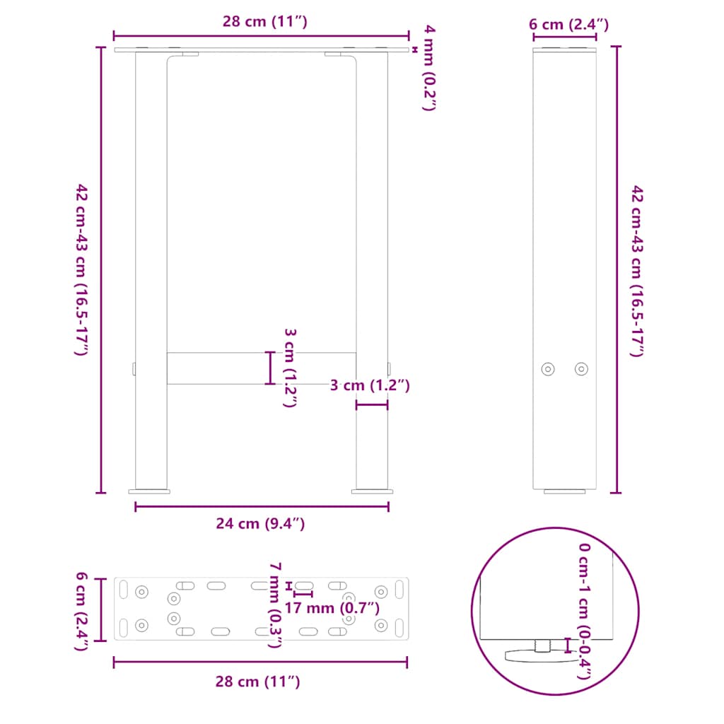 Gambe per Tavolino da Caffè Antracite 2 pz 28x(42-43) cm Acciaio