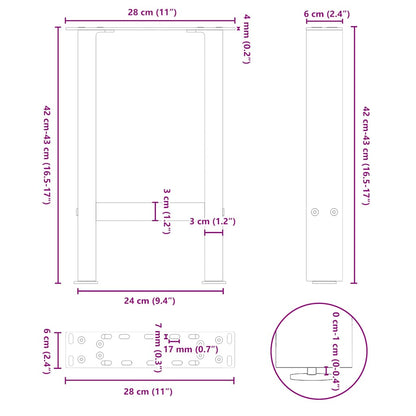 Gambe per Tavolino da Caffè Antracite 2 pz 28x(42-43) cm Acciaio