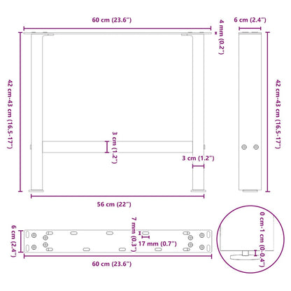 Gambe per Tavolino da Caffè Nere 2 pz 60x(42-43) cm Acciaio