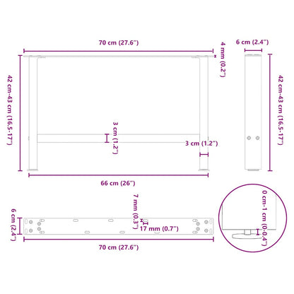 Gambe per Tavolino Antracite 2 pz 70x(42-43) cm Acciaio