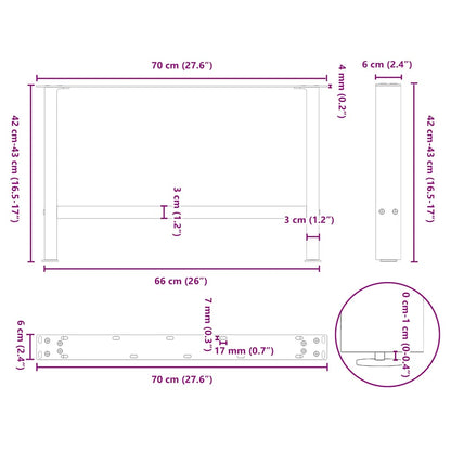 Gambe per Tavolino da Caffè Naturale 2 pz 70x(42-43) cm Acciaio