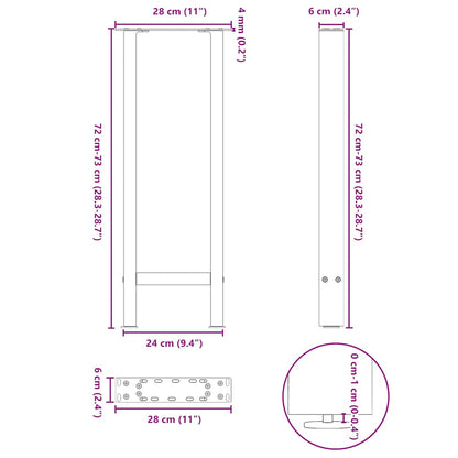 Gambe per Tavolino Nero 2 pz 28x(72-73) cm Acciaio