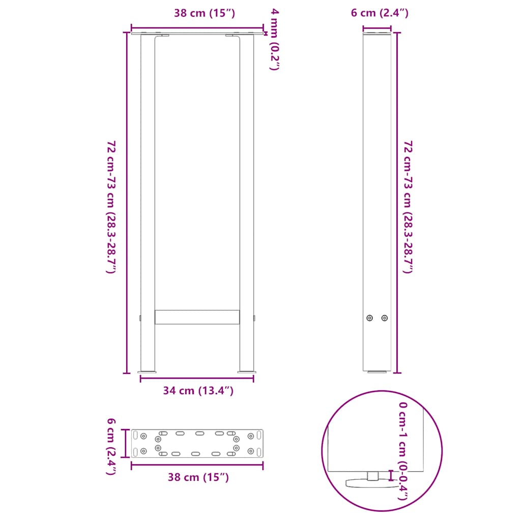 Gambe per Tavolino Nero 2 pz 38x(72-73) cm Acciaio