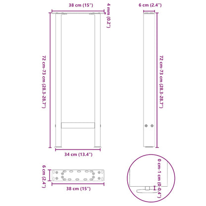Gambe per tavolo consolle naturale 2 pz 38x(72-73) cm Acciaio