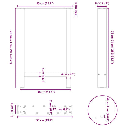 Gambe per Tavolino Bianco 2 pz 50x(72-73) cm Acciaio