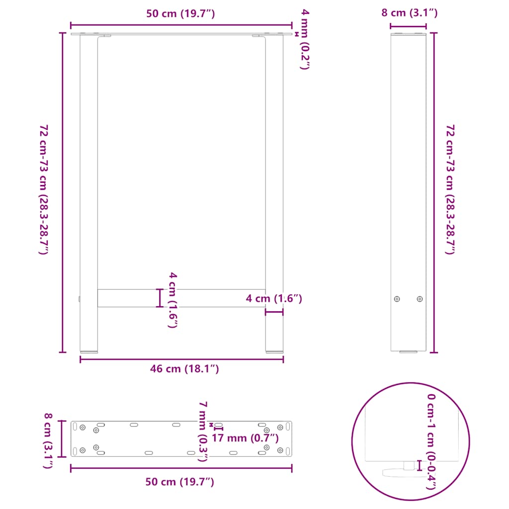 Gambe per Tavolino Antracite 2 pz 50x(72-73) cm Acciaio