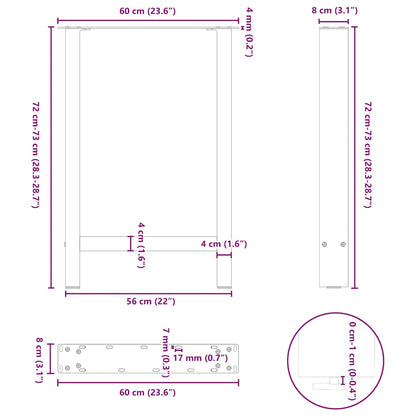 Gambe per Tavolino Bianco 2 pz 60x(72-73) cm Acciaio