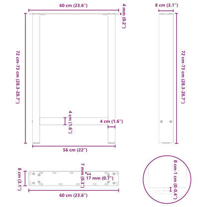 Gambe per Tavolino Antracite 2 pz 60x(72-73) cm Acciaio