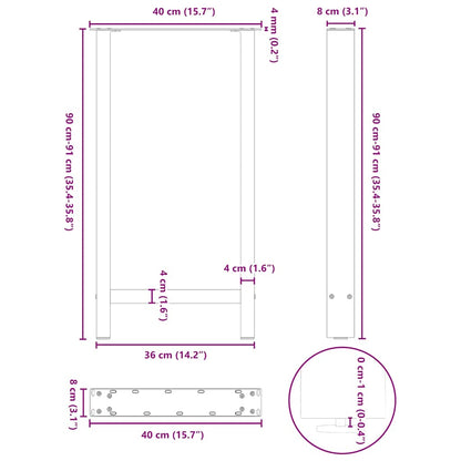 Gambe per Tavolino Nero 2 pz 40x(90-91) cm Acciaio