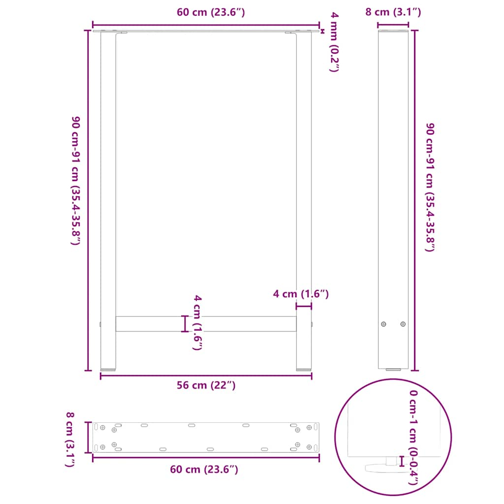 Gambe per Tavolino Bianco 2 pz 60x(90-91) cm Acciaio