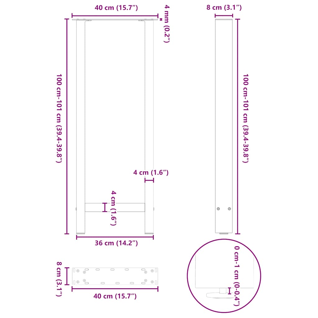 Gambe per Tavolino Nero 2 pz 40x(100-101) cm Acciaio