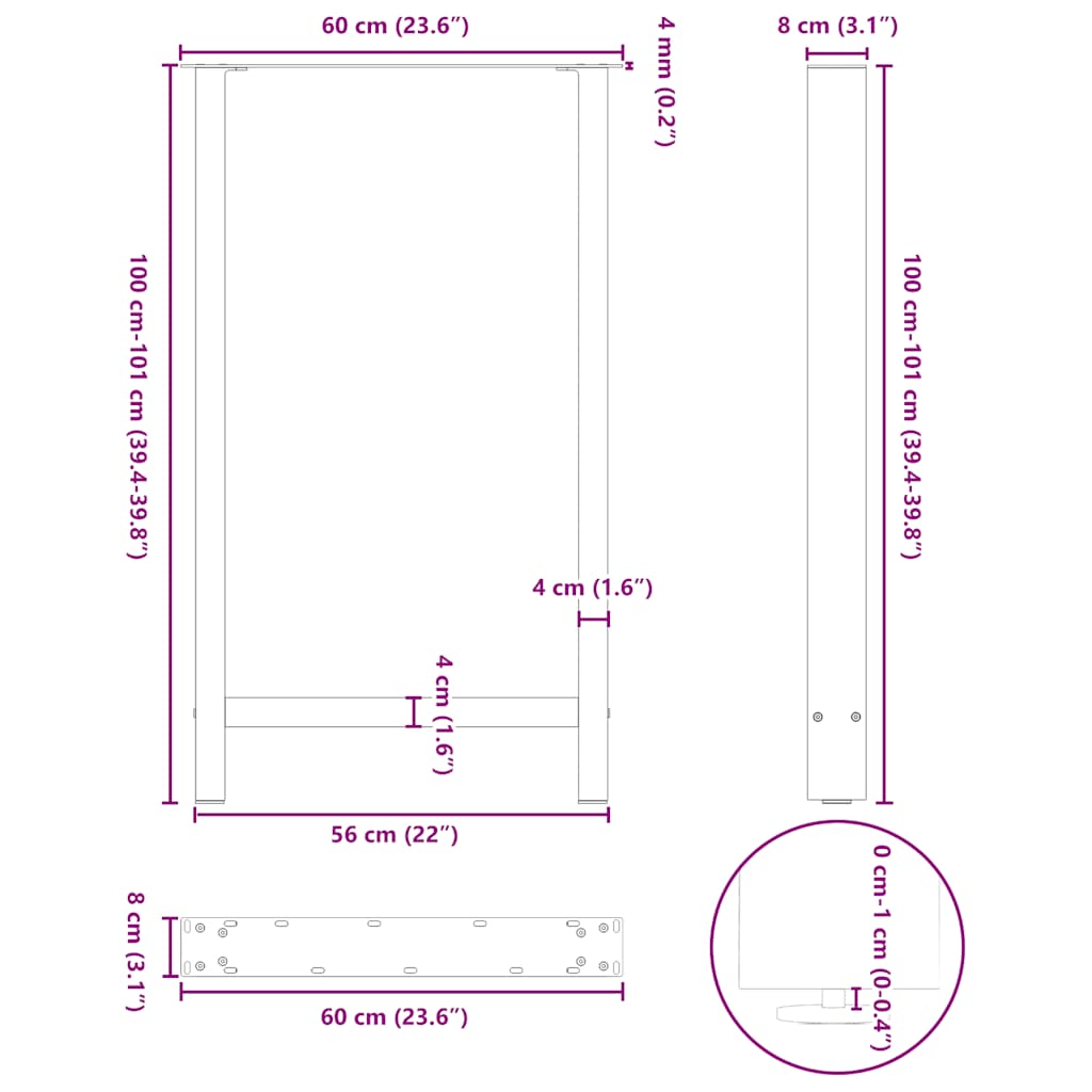 Gambe per Tavolino Bianco 2 pz 60x(100-101) cm Acciaio