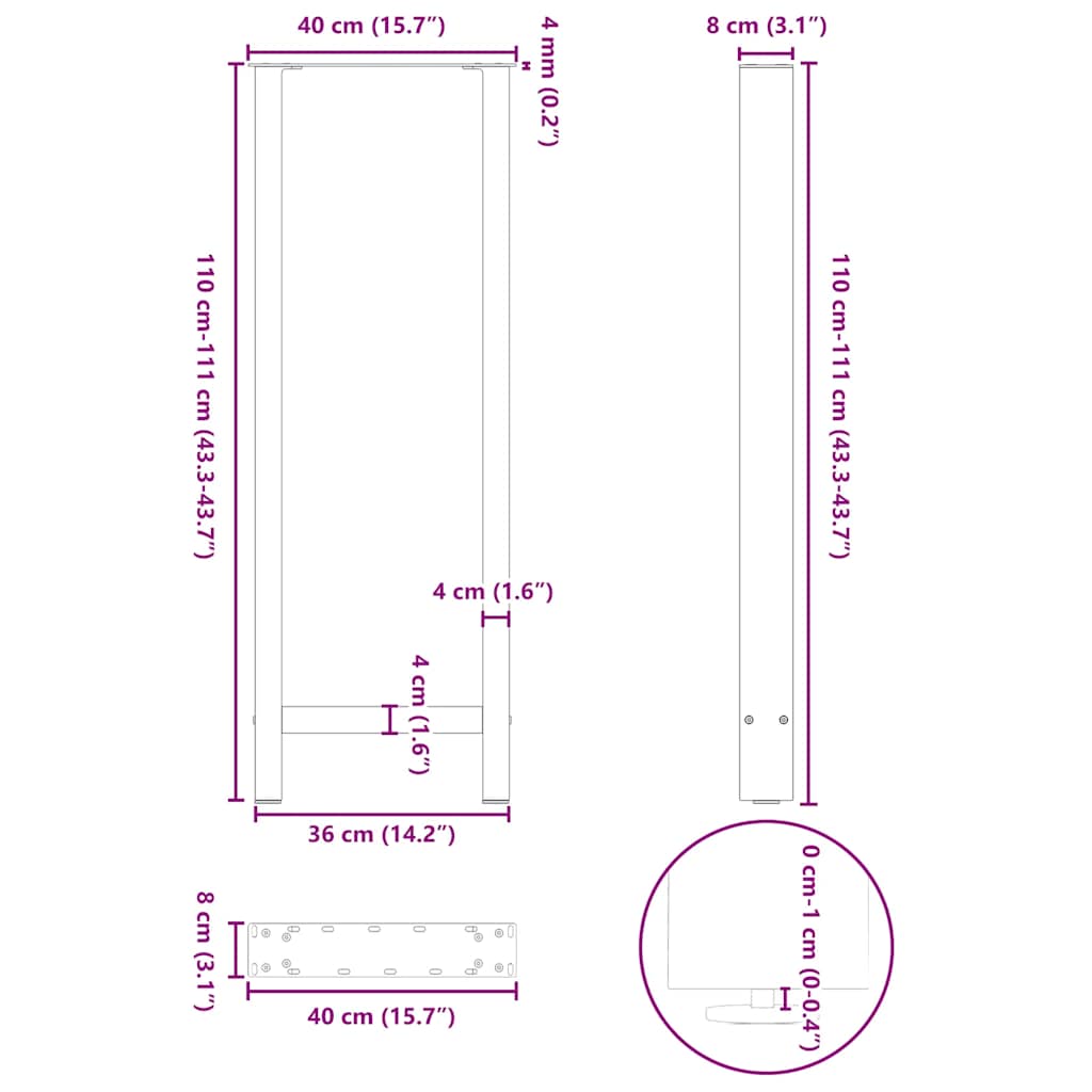 Gambe per Tavolino Bianco 2 pz 40x(110-111) cm Acciaio