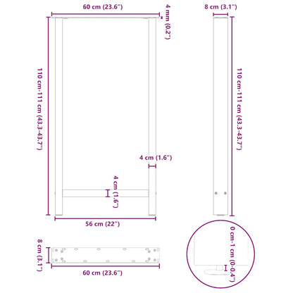 Gambe per Tavolino Nero 2 pz 60x(110-111) cm Acciaio