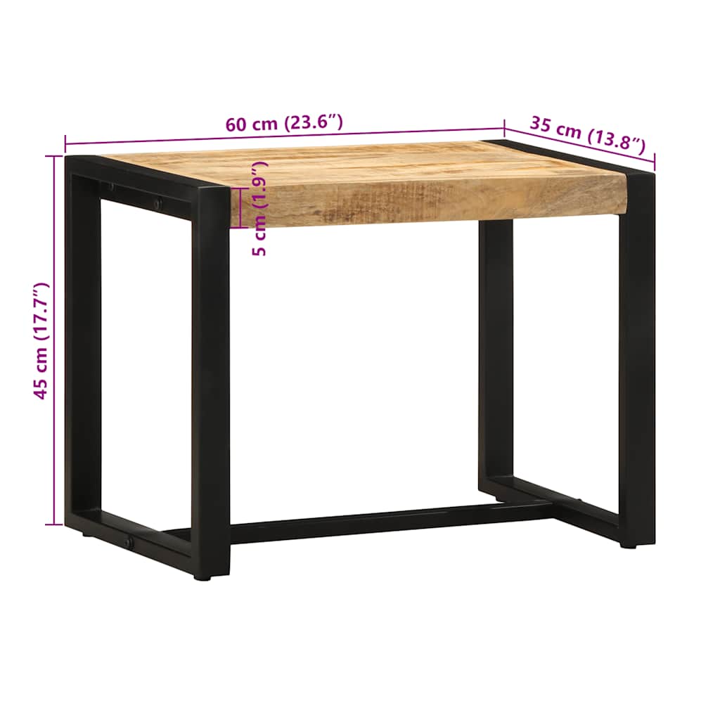 Panca 60x35x45 cm in Legno Massello di Mango Grezzo