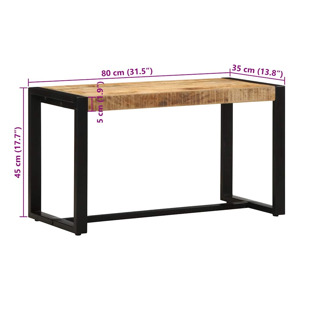 Panca 80x35x45 cm in Legno Massello di Mango Grezzo
