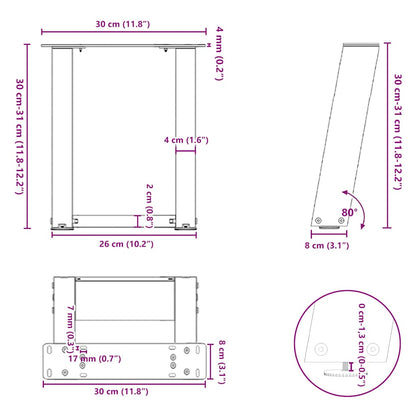 Gambe Tavolino da Caffè a U 2 pz Nero 30x(30-31) cm in Acciaio