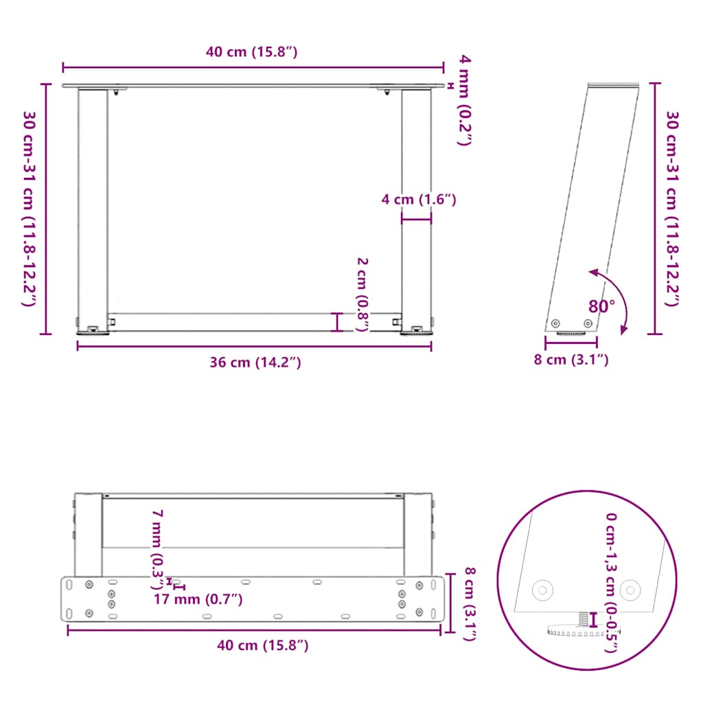 Gambe Tavolino da Caffè a U 2 pz Nero 40x(30-31) cm in Acciaio