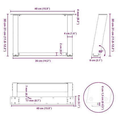 Gambe Tavolino da Caffè a U 2 pz Nero 40x(30-31) cm in Acciaio