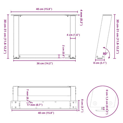 Gambe Tavolino da Caffè a U 2 pz Bianco 40x(30-31)cm in Acciaio