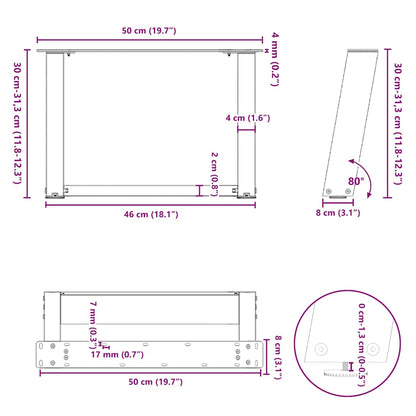 Gambe per Tavolino da Caffè a Forma di U 2 pz Nere 50x(30-31)cm