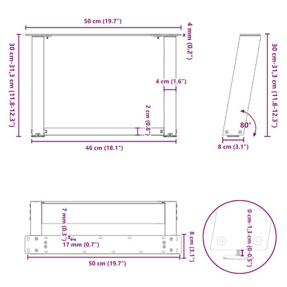 Gambe per Tavolino da Caffè forma U 2 pz Naturale 50x(30-31) cm