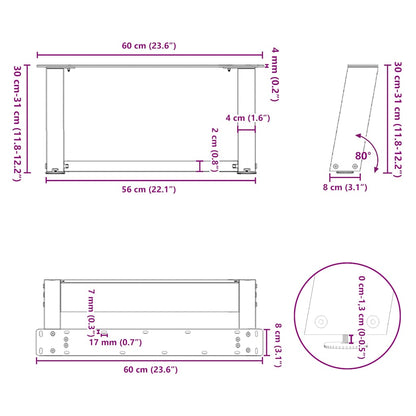 Gambe Tavolino da Caffè a U 2 pz Bianco 60x(30-31)cm in Acciaio