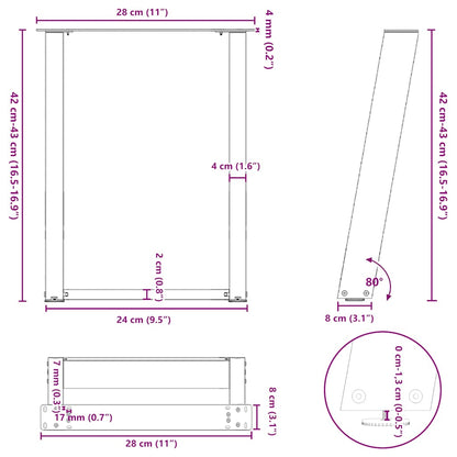 Gambe Tavolino Caffè a U 2 pz Nero 28x(42-43) cm Acciaio