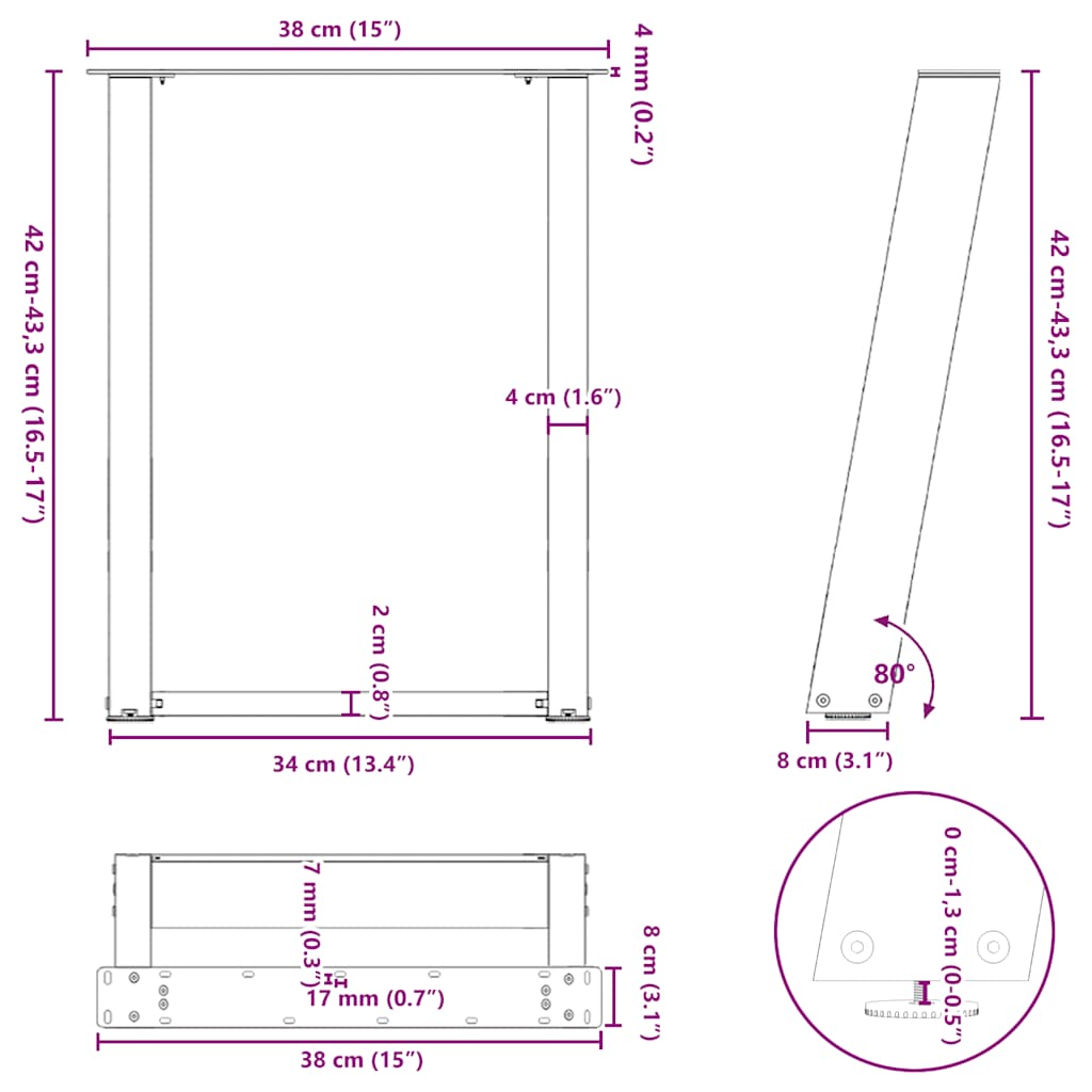 Gambe per Tavolino da Caffè forma U 2 pz Naturale 38x(42-43) cm