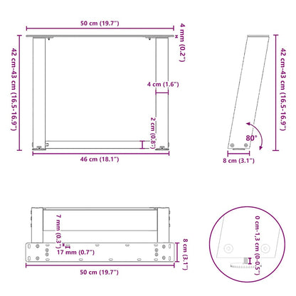 Gambe Tavolino Caffè a U 2 pz Nero 50x(42-43) cm in Acciaio