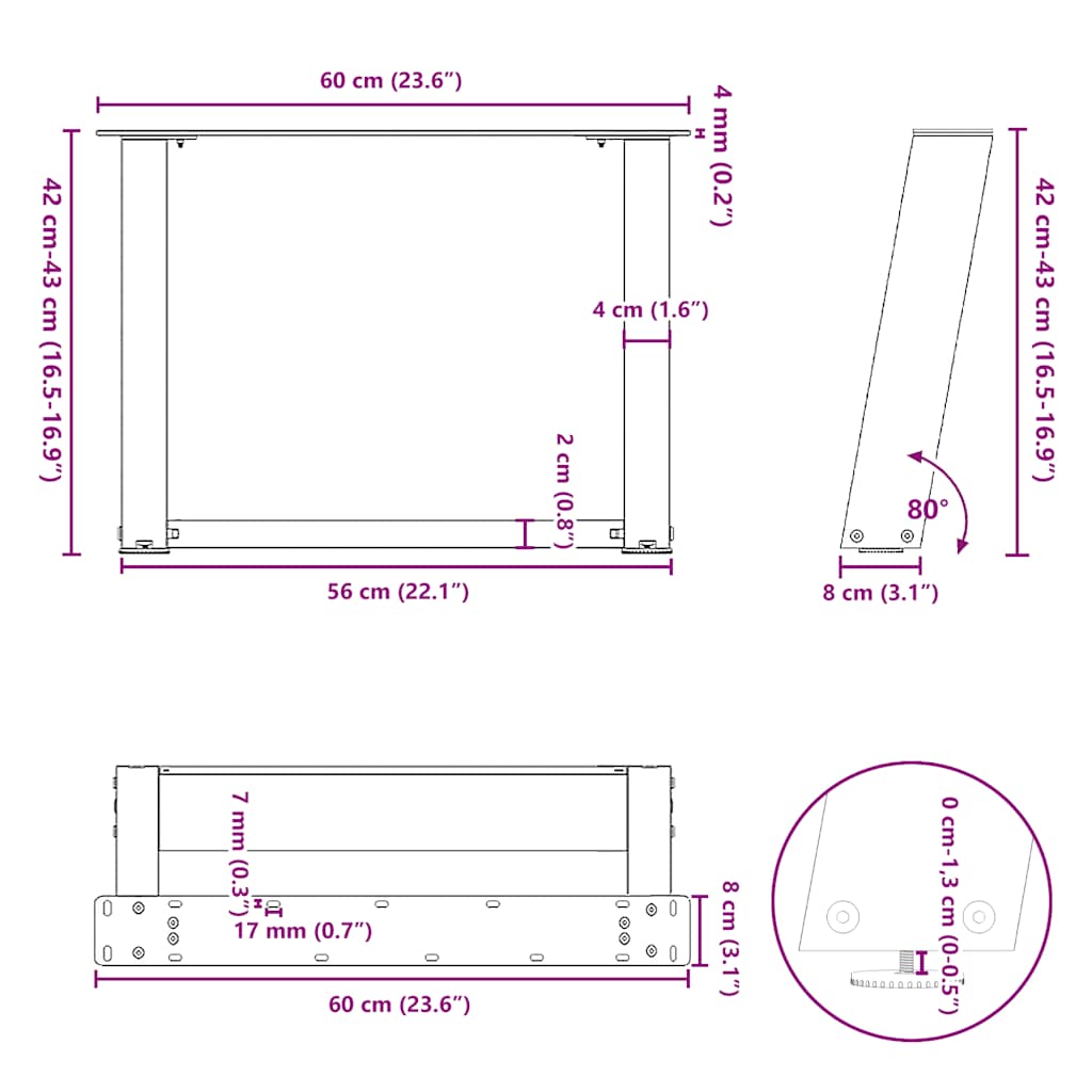 Gambe Tavolino Caffè a U 2 pz Bianco 60x(42-43) cm Acciaio