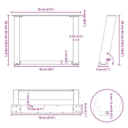 Gambe Tavolino Caffè a U 2 pz Nero 70x(42-43)cm Acciaio